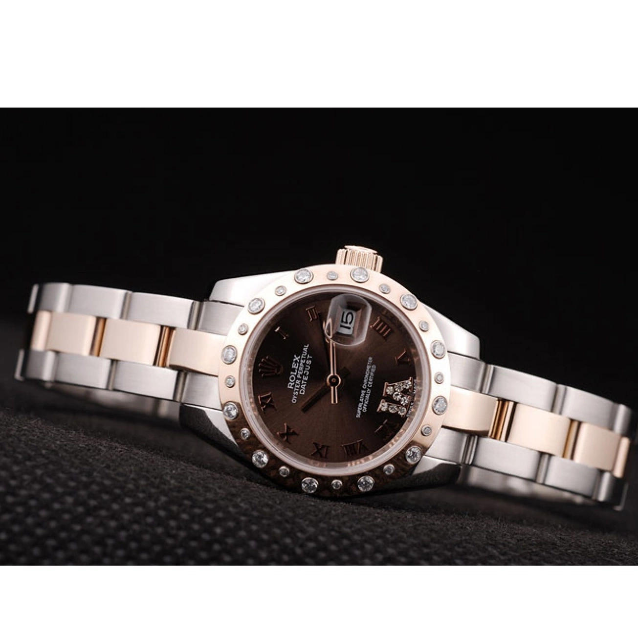MiroTime 0814 Rolex DateJust Brushed Stainless Steel Case Brown Dial Diamond Plated